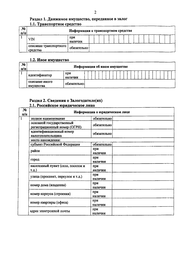 Уведомление о возникновении залога движимого имущества образец