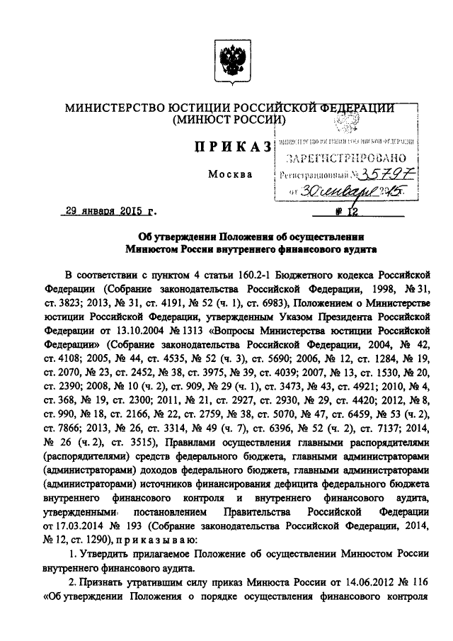 Приказ об упрощенном осуществлении внутреннего финансового аудита образец