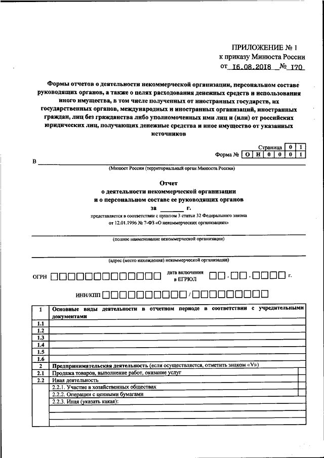 Приложение 13. Форма он 0003 в юстицию от 16.08.2018 года 170. Форма отчета он 0003 от 16.08.2018 170. Бланки некоммерческой организации. Форма отчета по Минюсту.